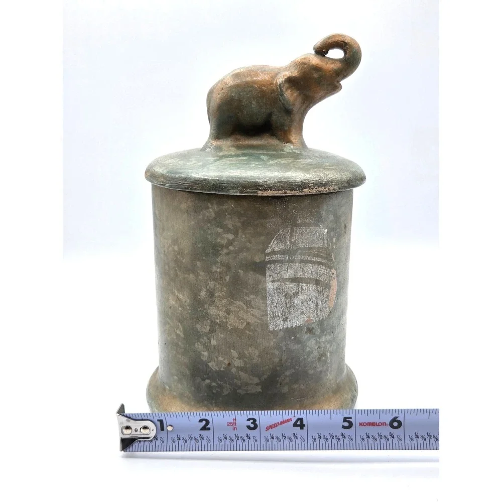 Canister‎ With Elephant Handle On Lid Plaster Chalkware Made in Mexico VINTAGE
